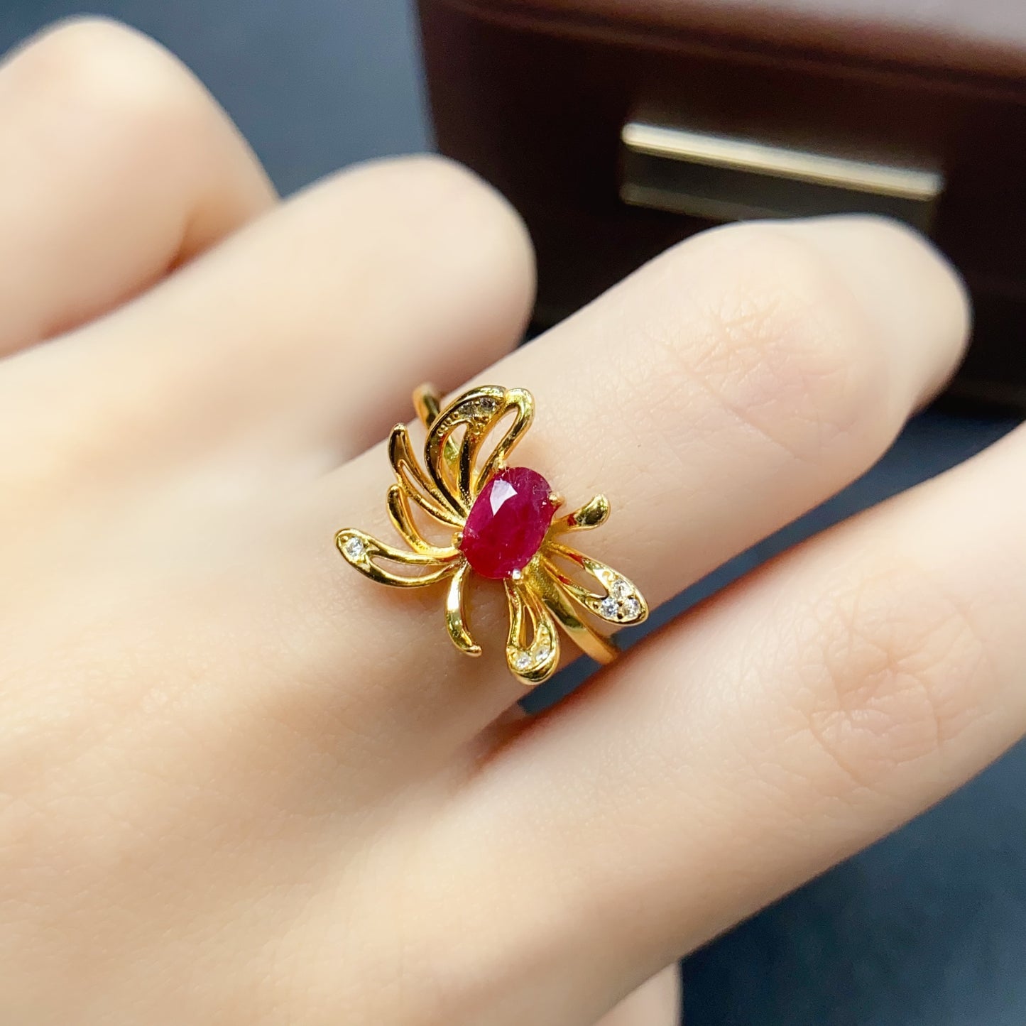 Natural Ruby Ring Adjustable Spider Design Dark Gothic🔴High Quality Pigeon Blood Ruby 925 Silver Statement Jewelry Gift