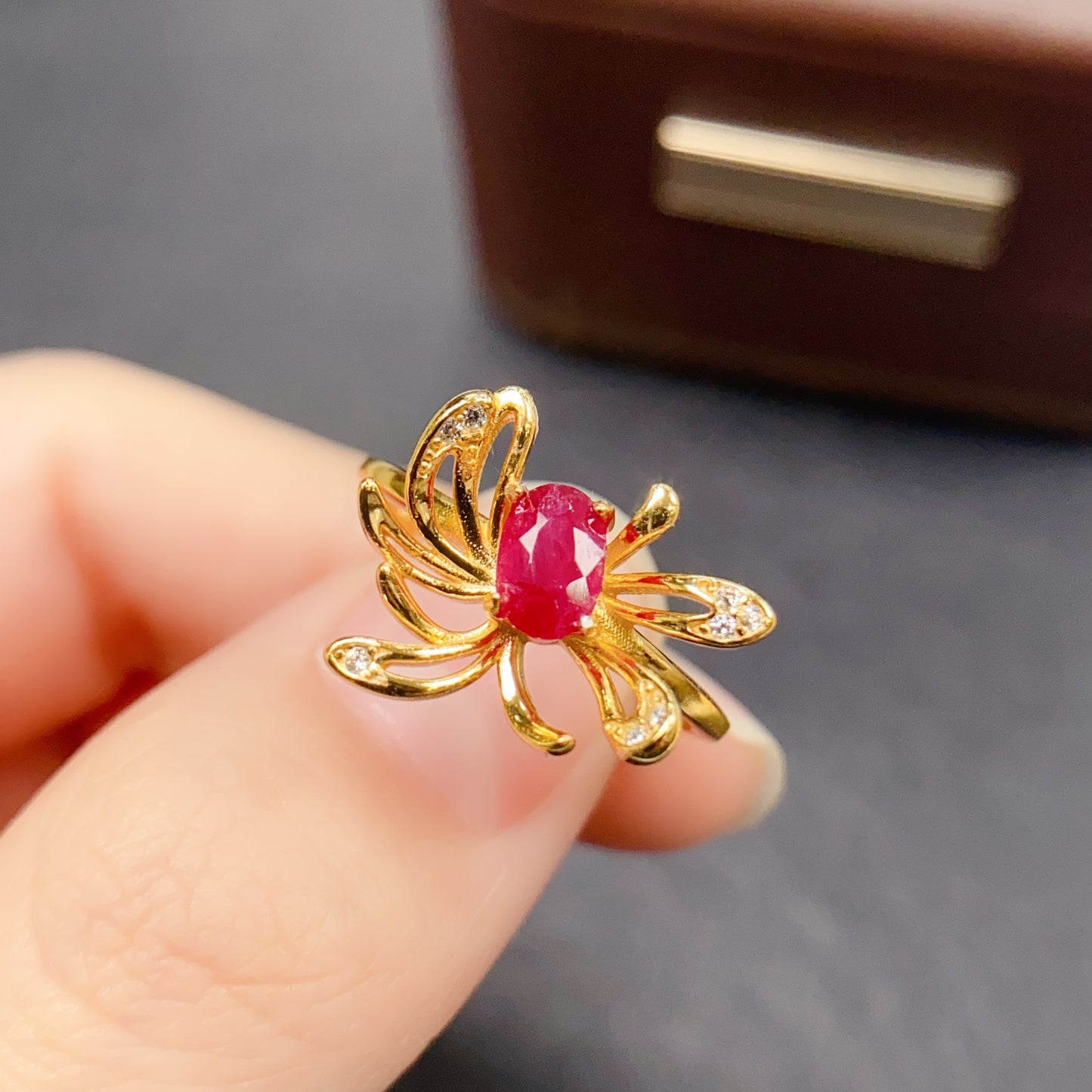 Natural Ruby Ring Adjustable Spider Design Dark Gothic🔴High Quality Pigeon Blood Ruby 925 Silver Statement Jewelry Gift