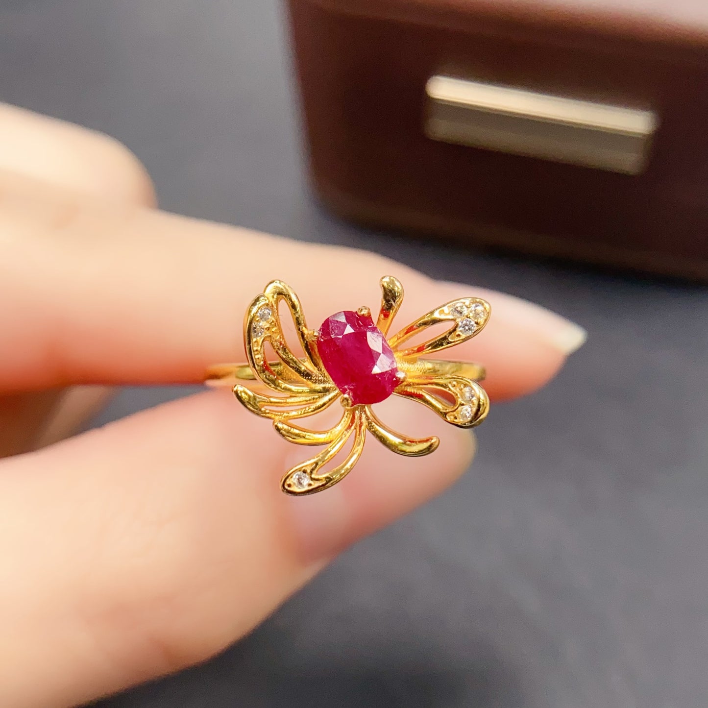 Natural Ruby Ring Adjustable Spider Design Dark Gothic🔴High Quality Pigeon Blood Ruby 925 Silver Statement Jewelry Gift