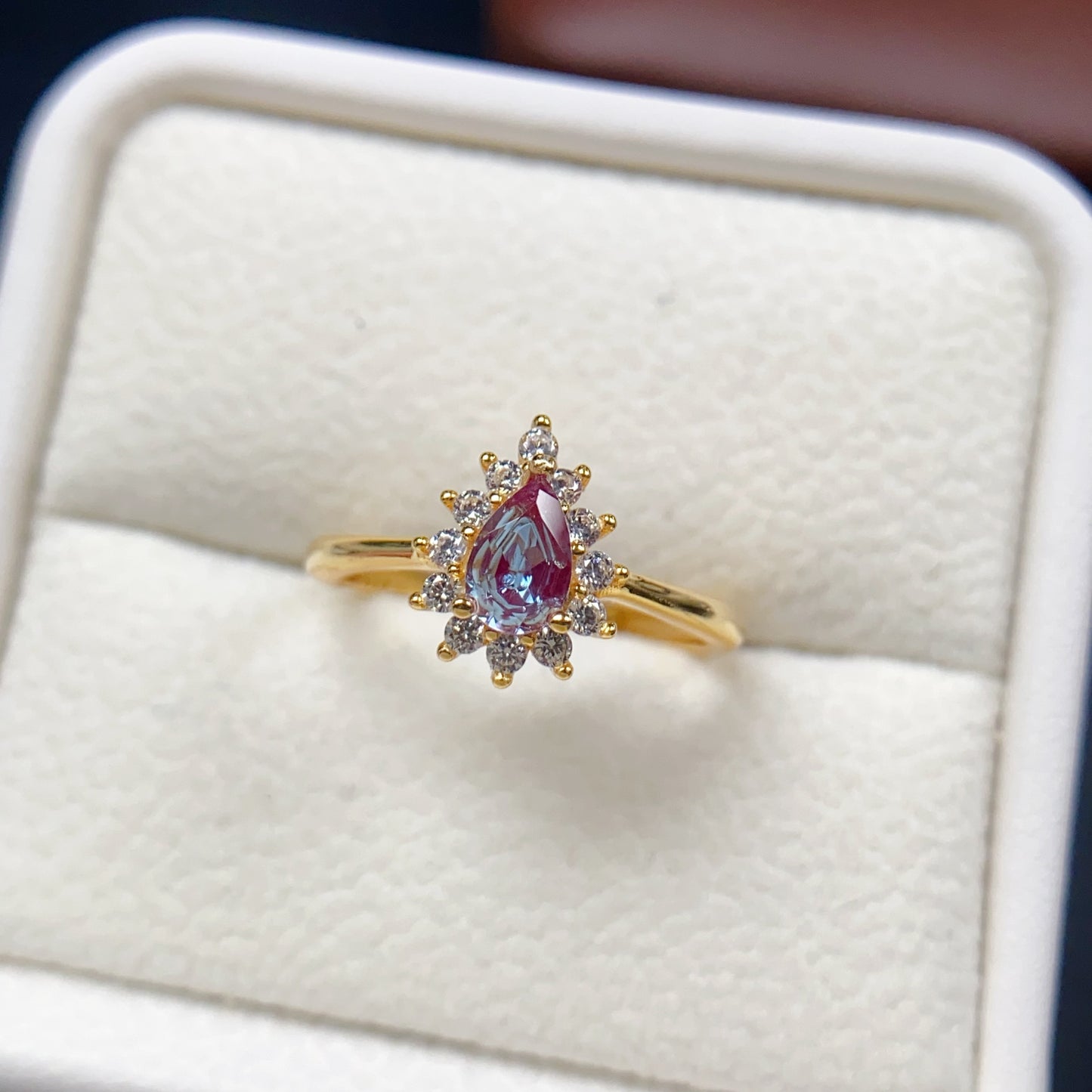 Alexandrite Ring Adjustable Pear Cut Two Stones👑Rare Color Change Gem Super Sparkle S925 Silver Minimalist Gift