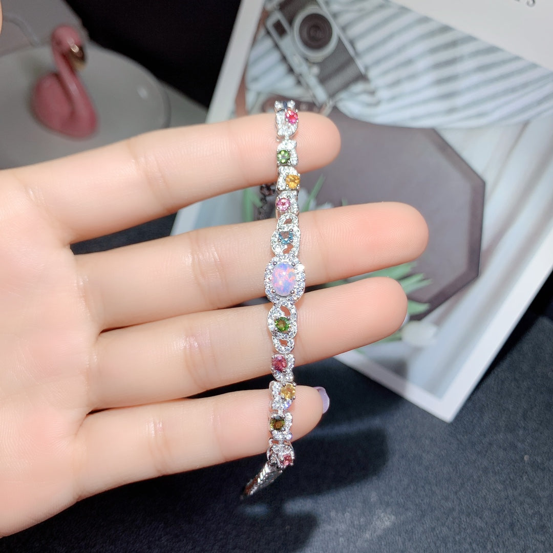 Natural Opal Tourmaline Bracelet Aurora Design🌈High Quality Gems S925 Silver Lucky Minimalist Jewelry Gift