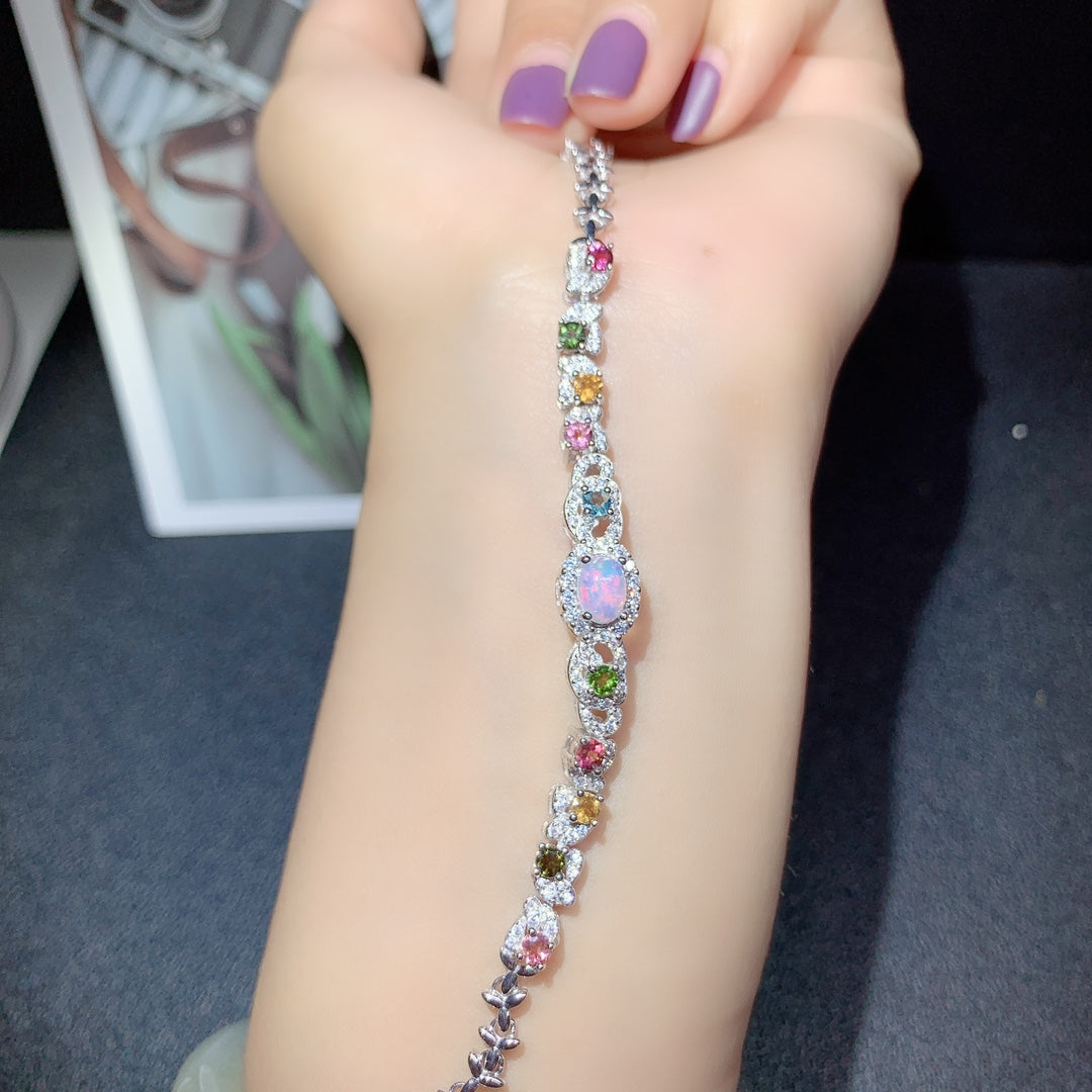 Natural Opal Tourmaline Bracelet Aurora Design🌈High Quality Gems S925 Silver Lucky Minimalist Jewelry Gift