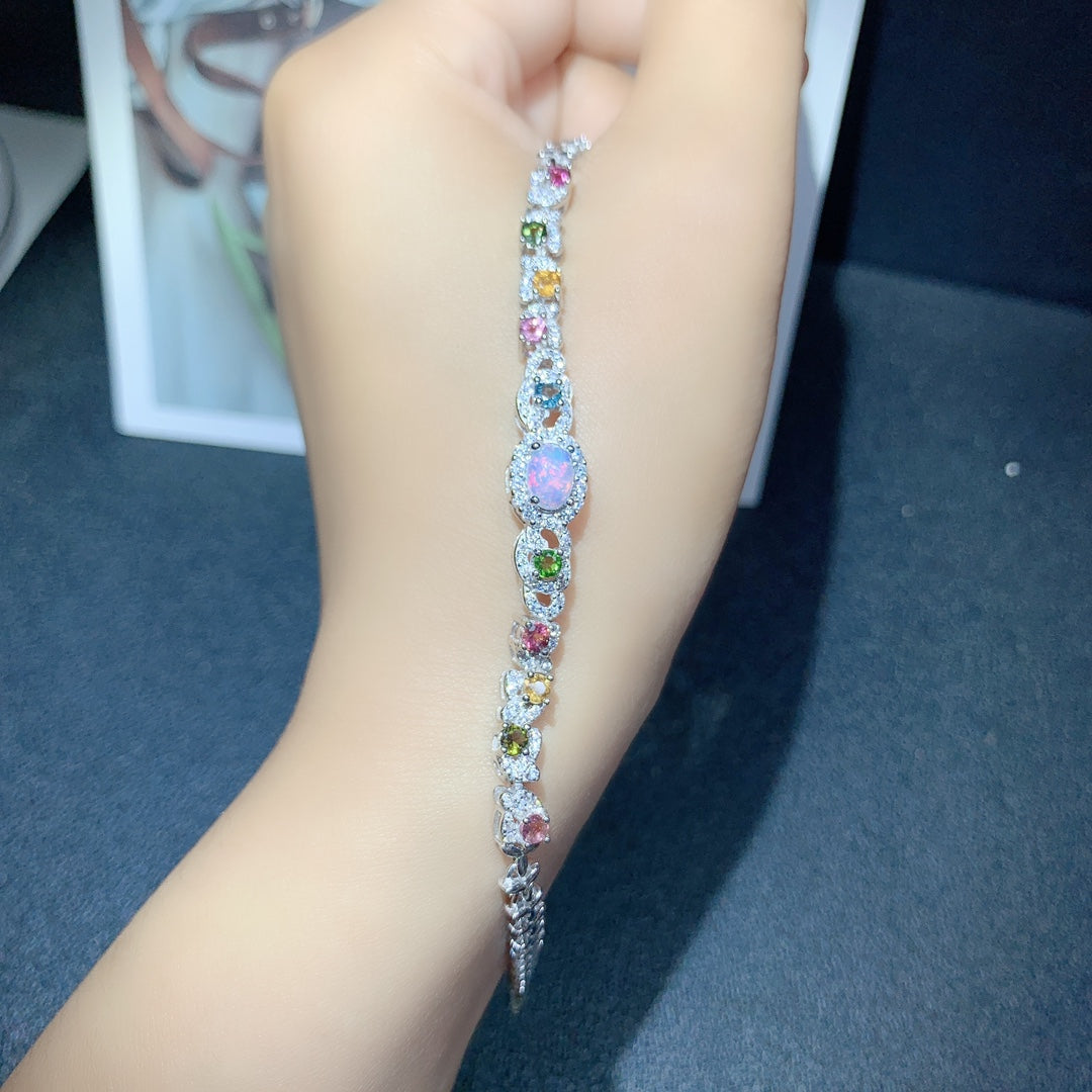 Natural Opal Tourmaline Bracelet Aurora Design🌈High Quality Gems S925 Silver Lucky Minimalist Jewelry Gift