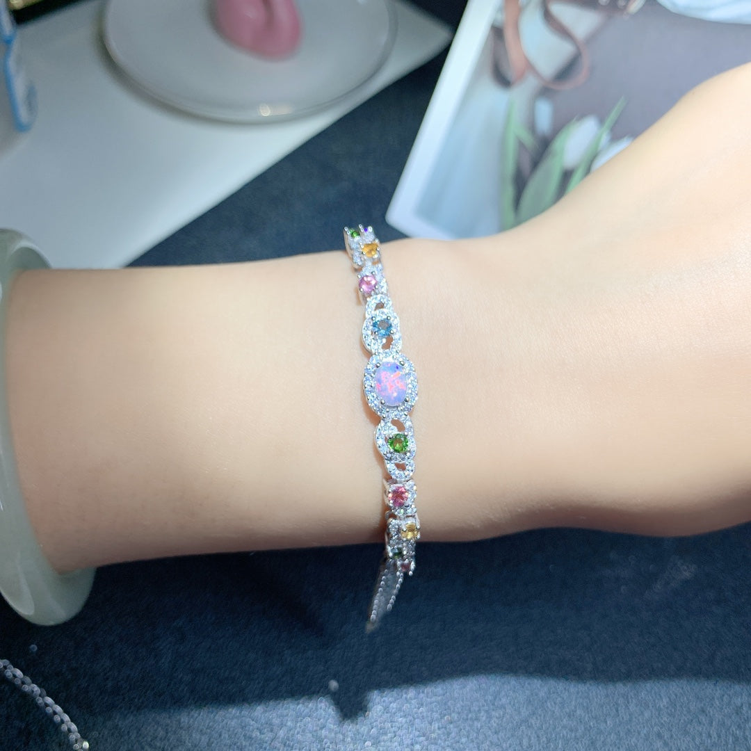 Natural Opal Tourmaline Bracelet Aurora Design🌈High Quality Gems S925 Silver Lucky Minimalist Jewelry Gift
