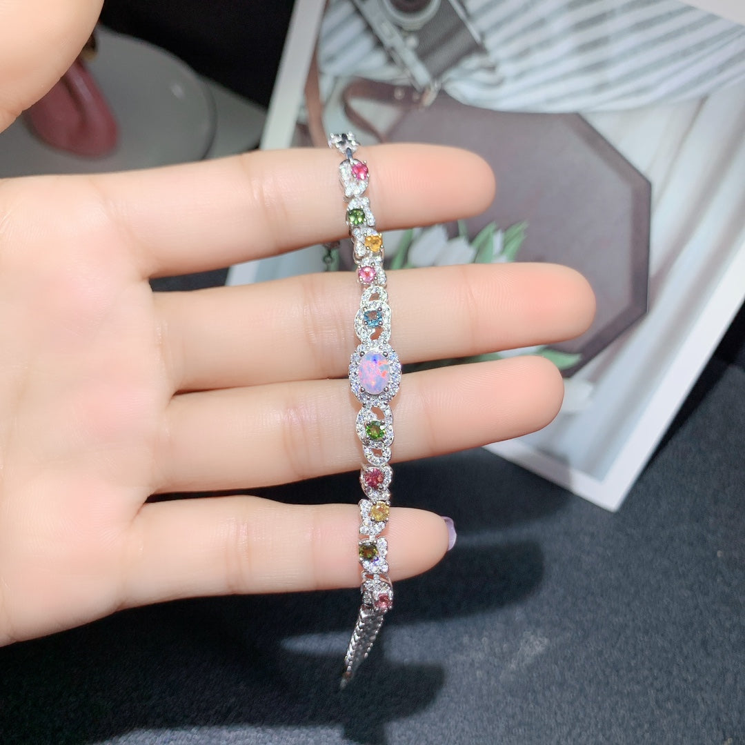 Natural Opal Tourmaline Bracelet Aurora Design🌈High Quality Gems S925 Silver Lucky Minimalist Jewelry Gift