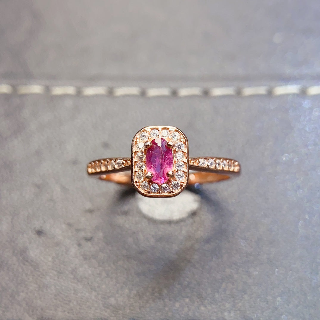 Natural Pink Tourmaline Ring Adjustable Simple Design🌸Love Attraction Stone S925 Silver Minimalist Jewelry Gift