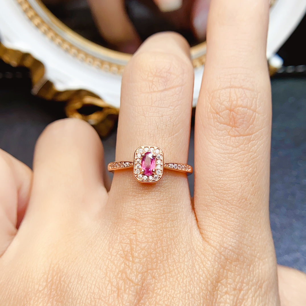 Natural Pink Tourmaline Ring Adjustable Simple Design🌸Love Attraction Stone S925 Silver Minimalist Jewelry Gift