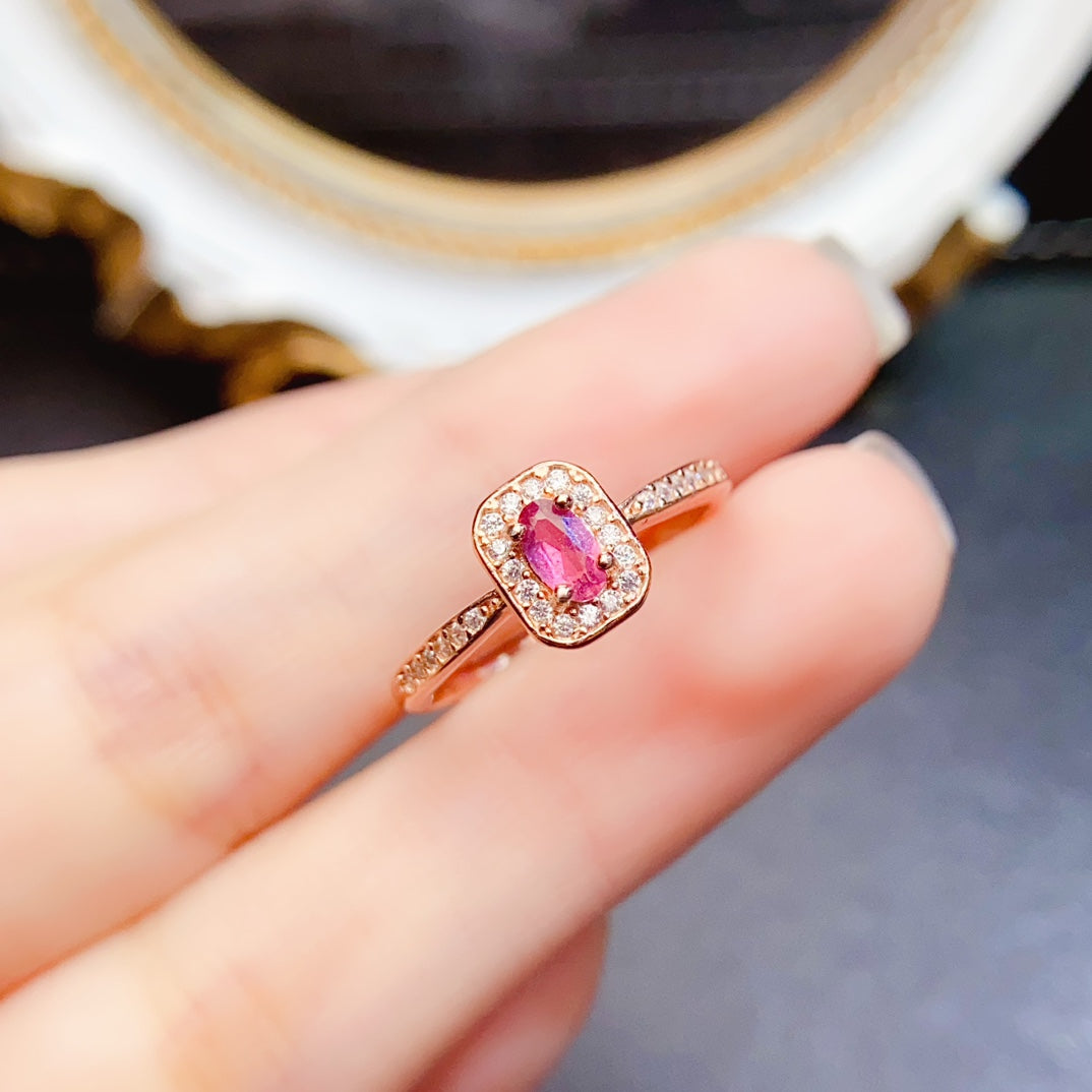 Natural Pink Tourmaline Ring Adjustable Simple Design🌸Love Attraction Stone S925 Silver Minimalist Jewelry Gift
