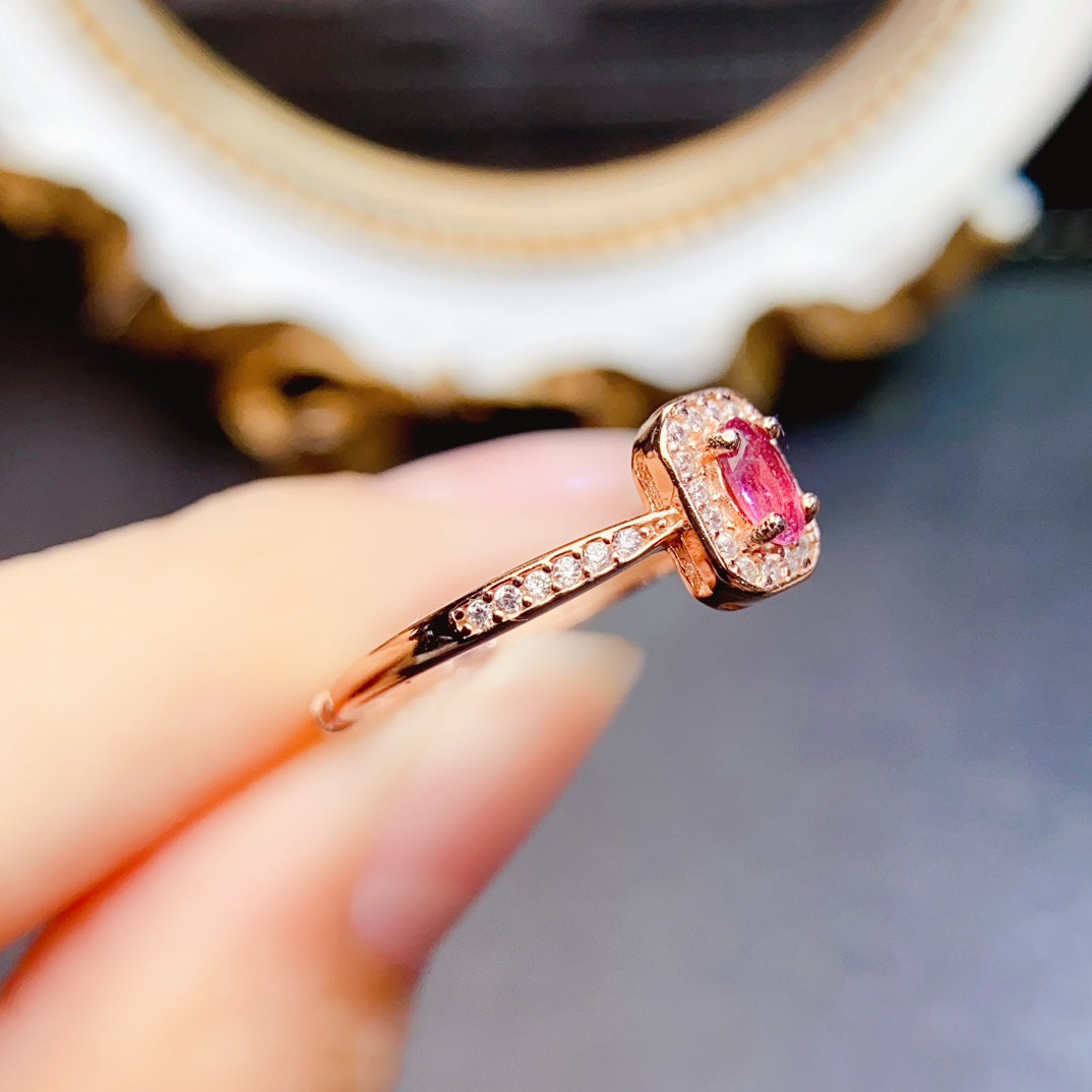 Natural Pink Tourmaline Ring Adjustable Simple Design🌸Love Attraction Stone S925 Silver Minimalist Jewelry Gift