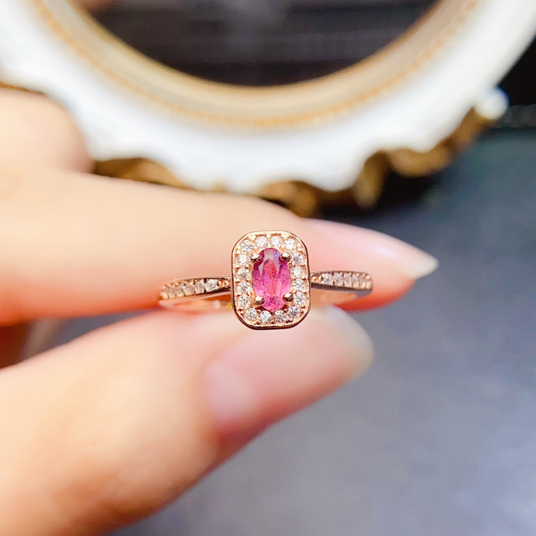 Natural Pink Tourmaline Ring Adjustable Simple Design🌸Love Attraction Stone S925 Silver Minimalist Jewelry Gift