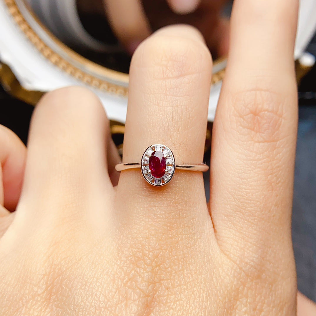 Natural Ruby Ring Adjustable Simple Design🔥High Clarity Pigeon Blood Red S925 Silver Love Stone Birthday Gift