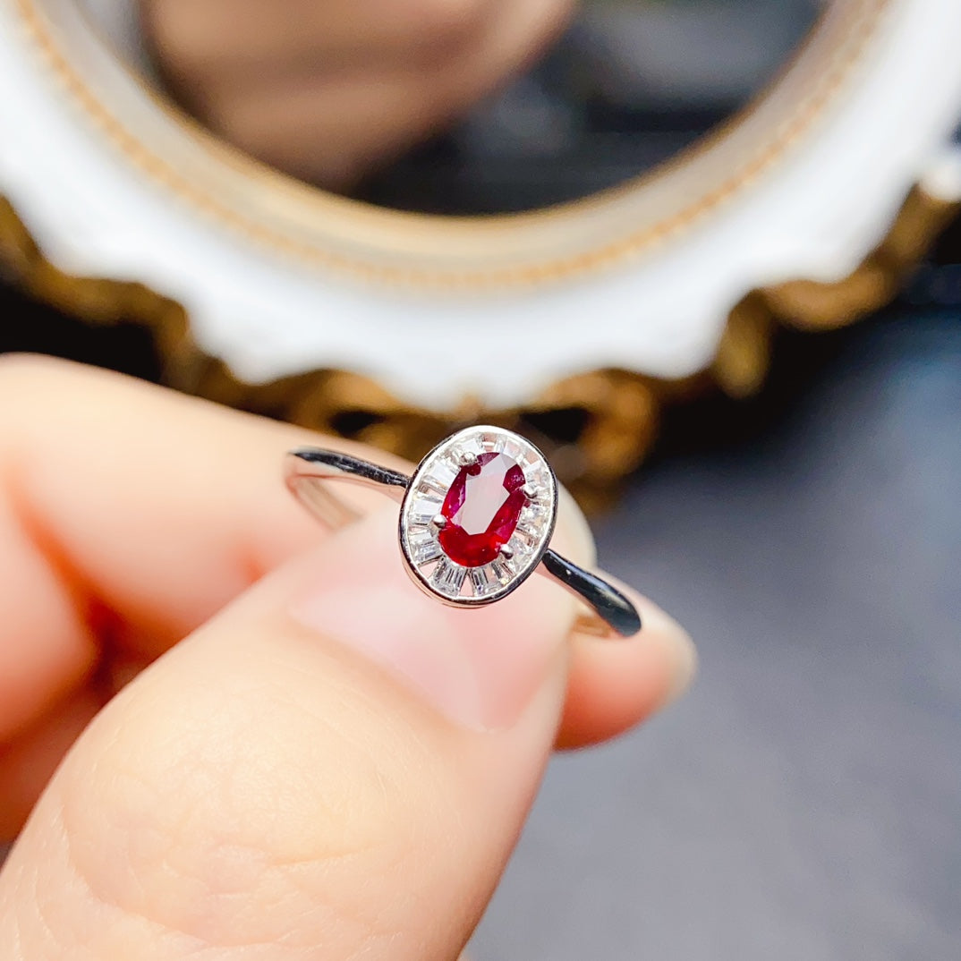 Natural Ruby Ring Adjustable Simple Design🔥High Clarity Pigeon Blood Red S925 Silver Love Stone Birthday Gift