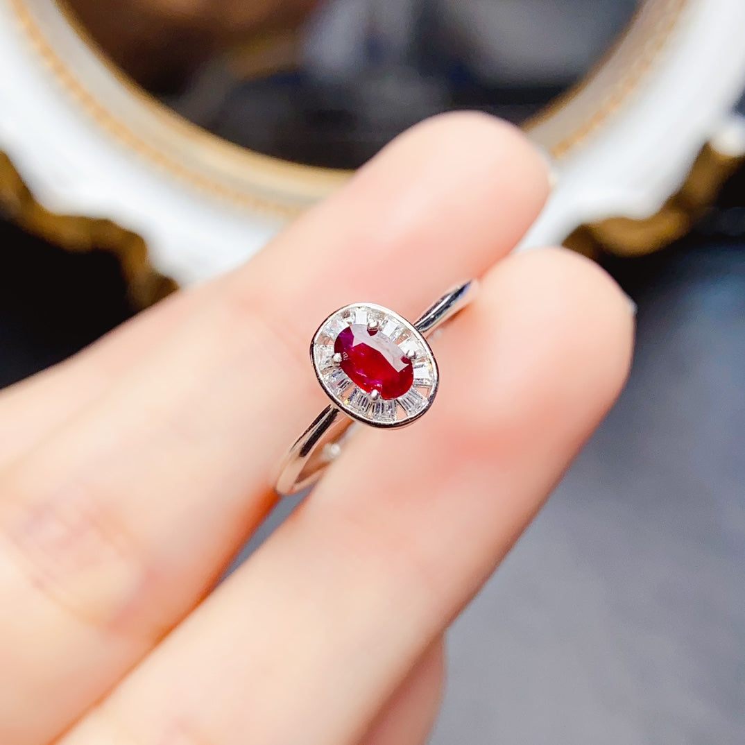 Natural Ruby Ring Adjustable Simple Design🔥High Clarity Pigeon Blood Red S925 Silver Love Stone Birthday Gift