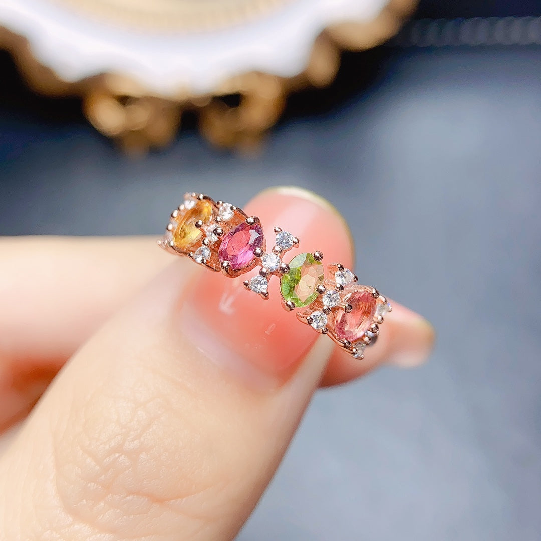 Natural Tourmaline Eternity Ring Adjustable Stacking🌟925 Silver 18K Gold/Rose Gold Plated Sparkle Minimalist Gift