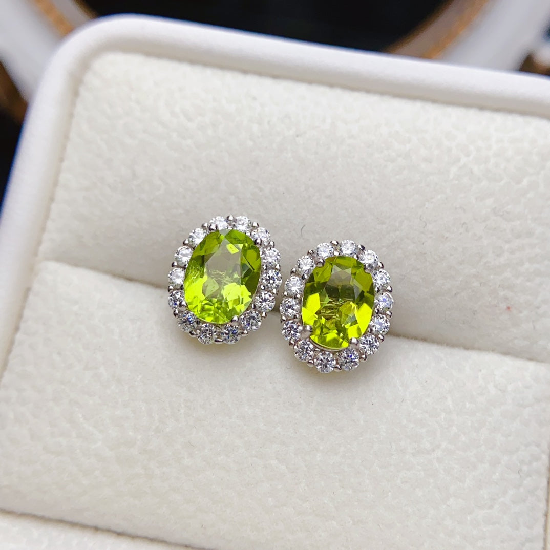 Natural Peridot Earrings 6*8mm🔥Simple Design Sparkle Green S925 Silver August Birthstone Gift