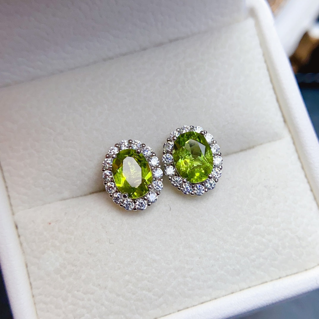 Natural Peridot Earrings 6*8mm🔥Simple Design Sparkle Green S925 Silver August Birthstone Gift