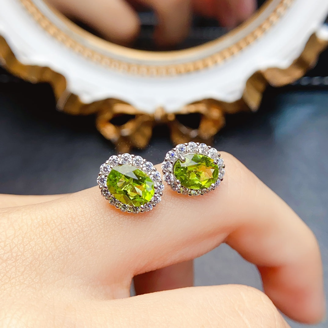 Natural Peridot Earrings 6*8mm🔥Simple Design Sparkle Green S925 Silver August Birthstone Gift