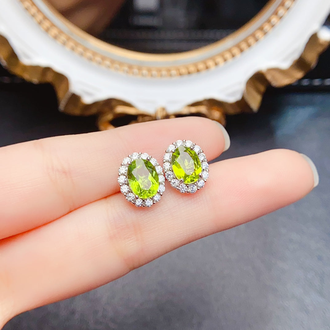 Natural Peridot Earrings 6*8mm🔥Simple Design Sparkle Green S925 Silver August Birthstone Gift