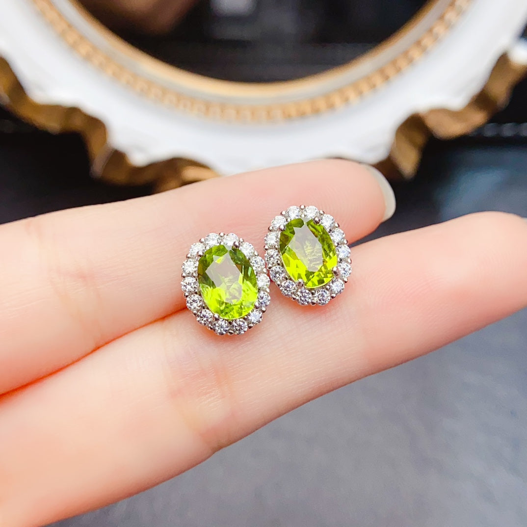 Natural Peridot Earrings 6*8mm🔥Simple Design Sparkle Green S925 Silver August Birthstone Gift