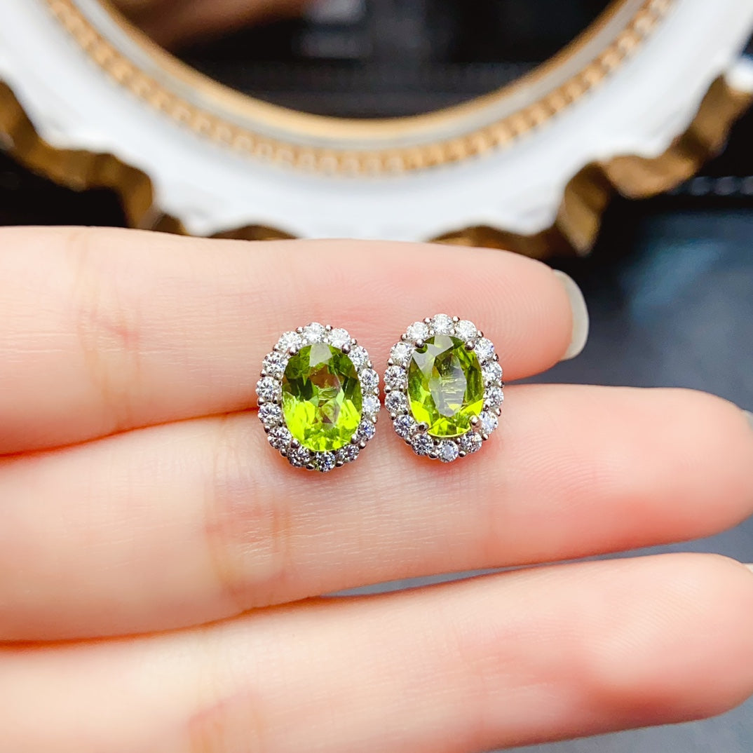 Natural Peridot Earrings 6*8mm🔥Simple Design Sparkle Green S925 Silver August Birthstone Gift