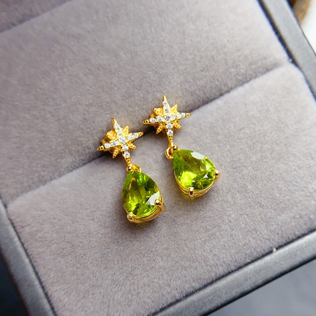 Natural Peridot Drop Earrings 6*8mm🔥Fresh High Clarity Green S925 Silver August Birthstone Gift