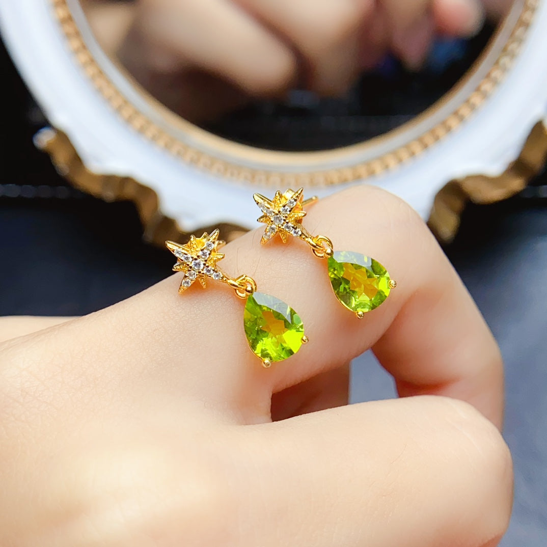 Natural Peridot Drop Earrings 6*8mm🔥Fresh High Clarity Green S925 Silver August Birthstone Gift