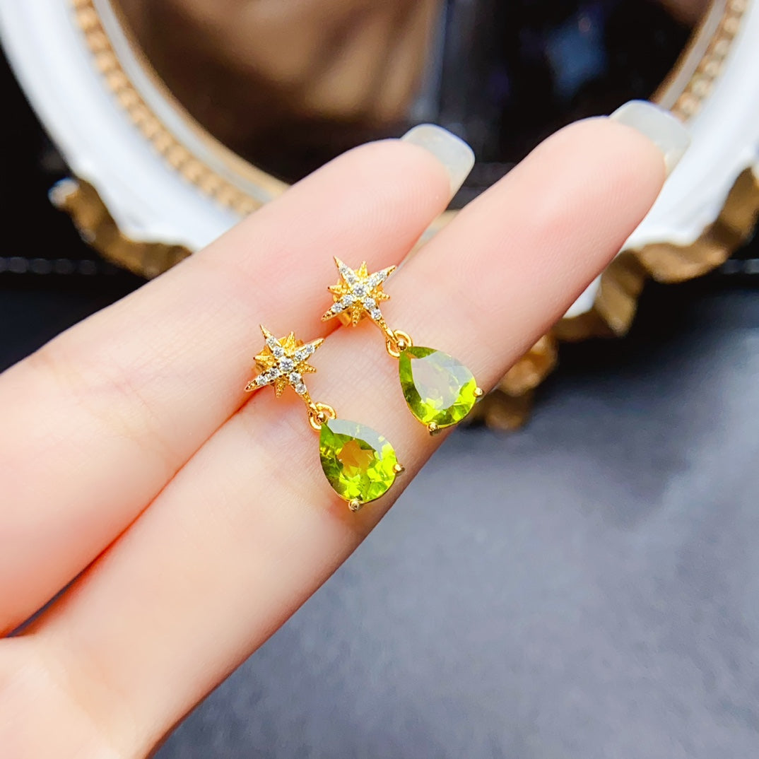 Natural Peridot Drop Earrings 6*8mm🔥Fresh High Clarity Green S925 Silver August Birthstone Gift