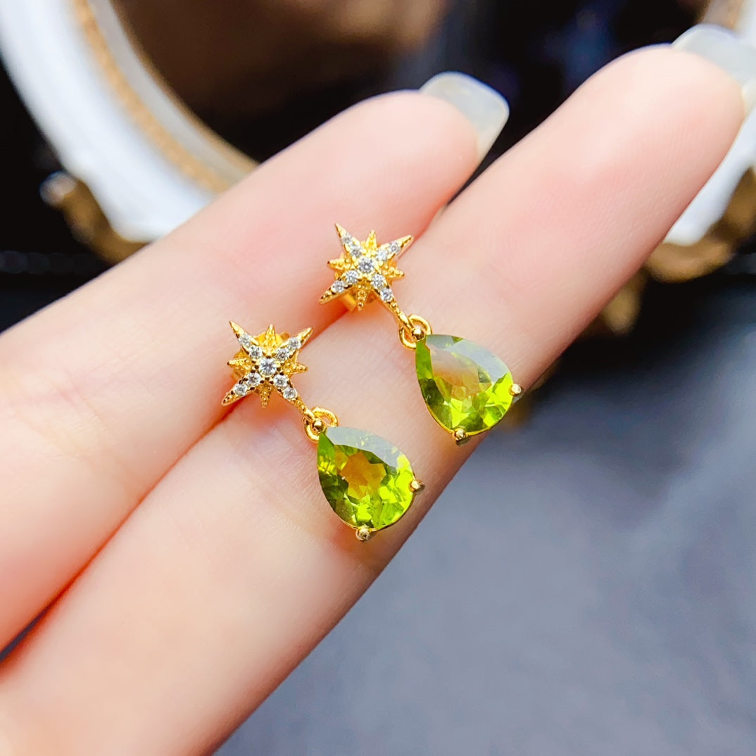 Natural Peridot Drop Earrings 6*8mm🔥Fresh High Clarity Green S925 Silver August Birthstone Gift