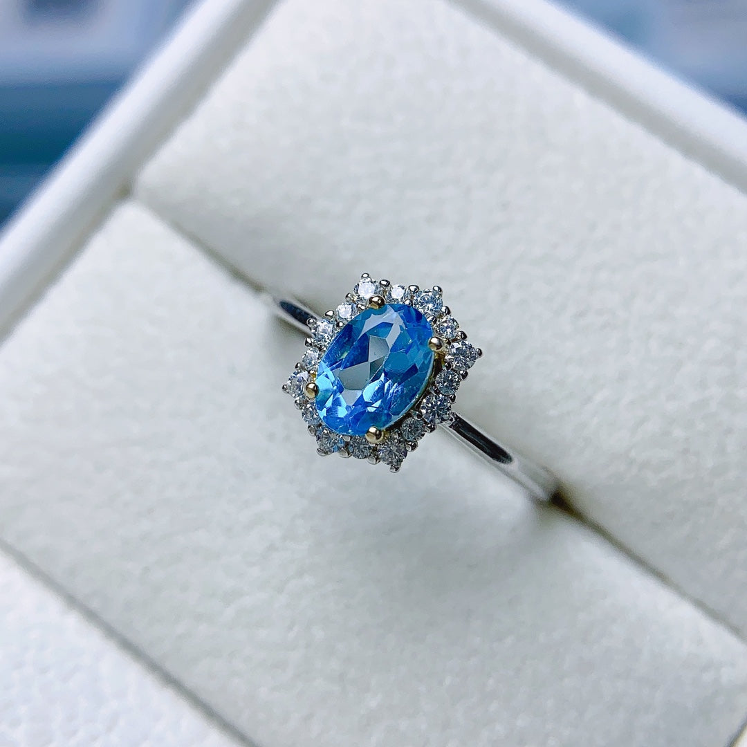 Natural Topaz Ring Adjustable 5*7mm🔮Crystal Clear S925 Silver Wealth Stone Lucky Jewelry Gift
