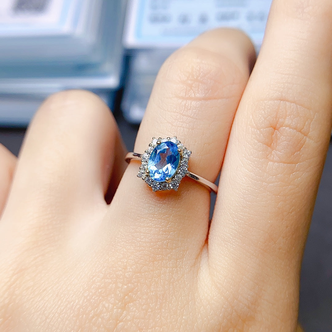 Natural Topaz Ring Adjustable 5*7mm🔮Crystal Clear S925 Silver Wealth Stone Lucky Jewelry Gift