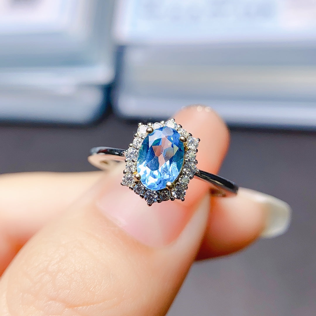 Natural Topaz Ring Adjustable 5*7mm🔮Crystal Clear S925 Silver Wealth Stone Lucky Jewelry Gift