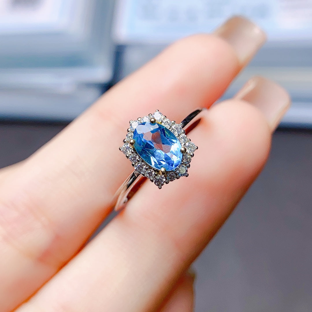 Natural Topaz Ring Adjustable 5*7mm🔮Crystal Clear S925 Silver Wealth Stone Lucky Jewelry Gift