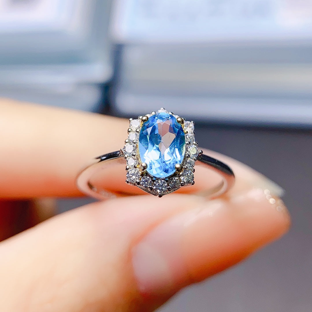 Natural Topaz Ring Adjustable 5*7mm🔮Crystal Clear S925 Silver Wealth Stone Lucky Jewelry Gift