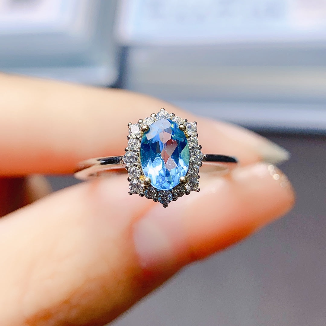 Natural Topaz Ring Adjustable 5*7mm🔮Crystal Clear S925 Silver Wealth Stone Lucky Jewelry Gift