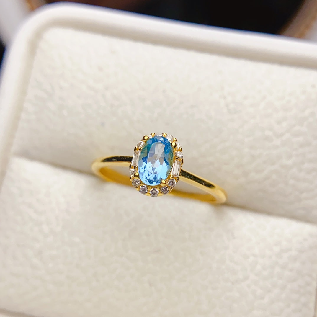 Natural Topaz Ring Adjustable Gold Setting 4*6mm🔮High Clarity S925 Silver Wealth Stone Minimalist Gift