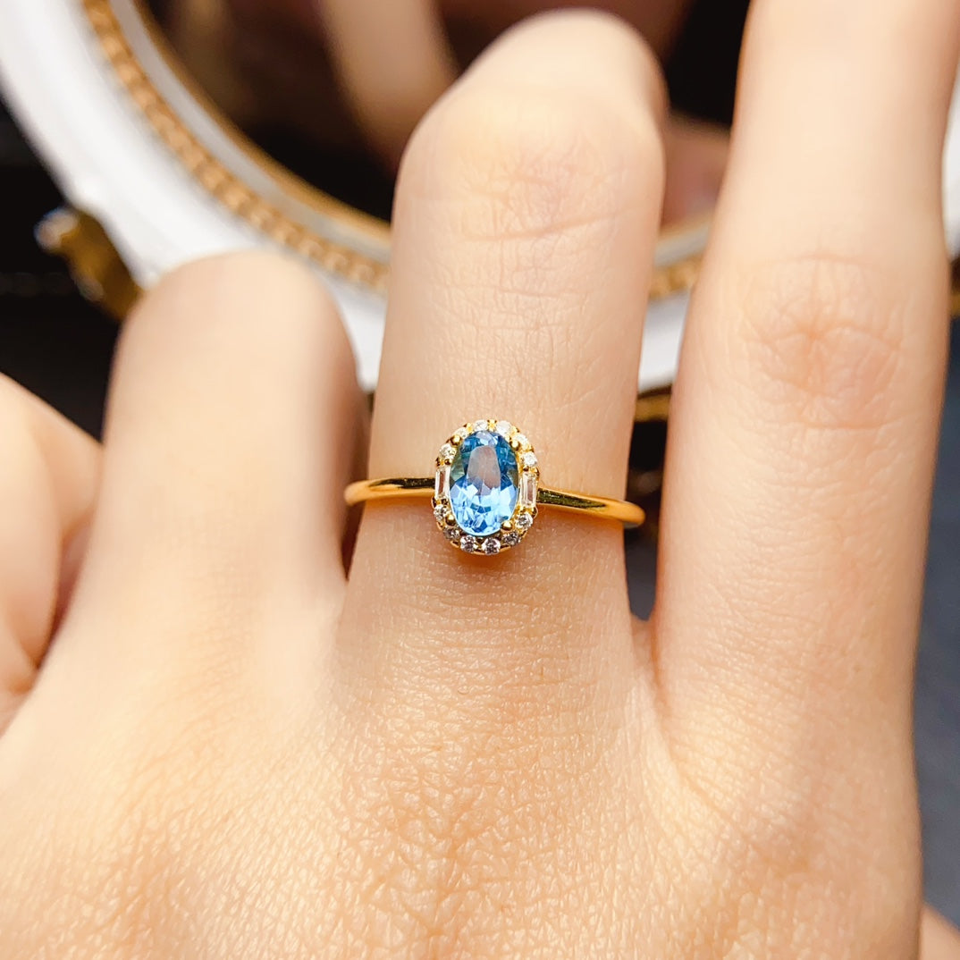 Natural Topaz Ring Adjustable Gold Setting 4*6mm🔮High Clarity S925 Silver Wealth Stone Minimalist Gift