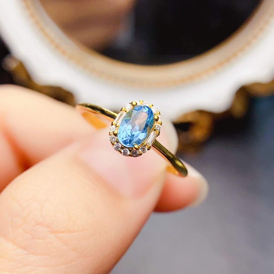Natural Topaz Ring Adjustable Gold Setting 4*6mm🔮High Clarity S925 Silver Wealth Stone Minimalist Gift