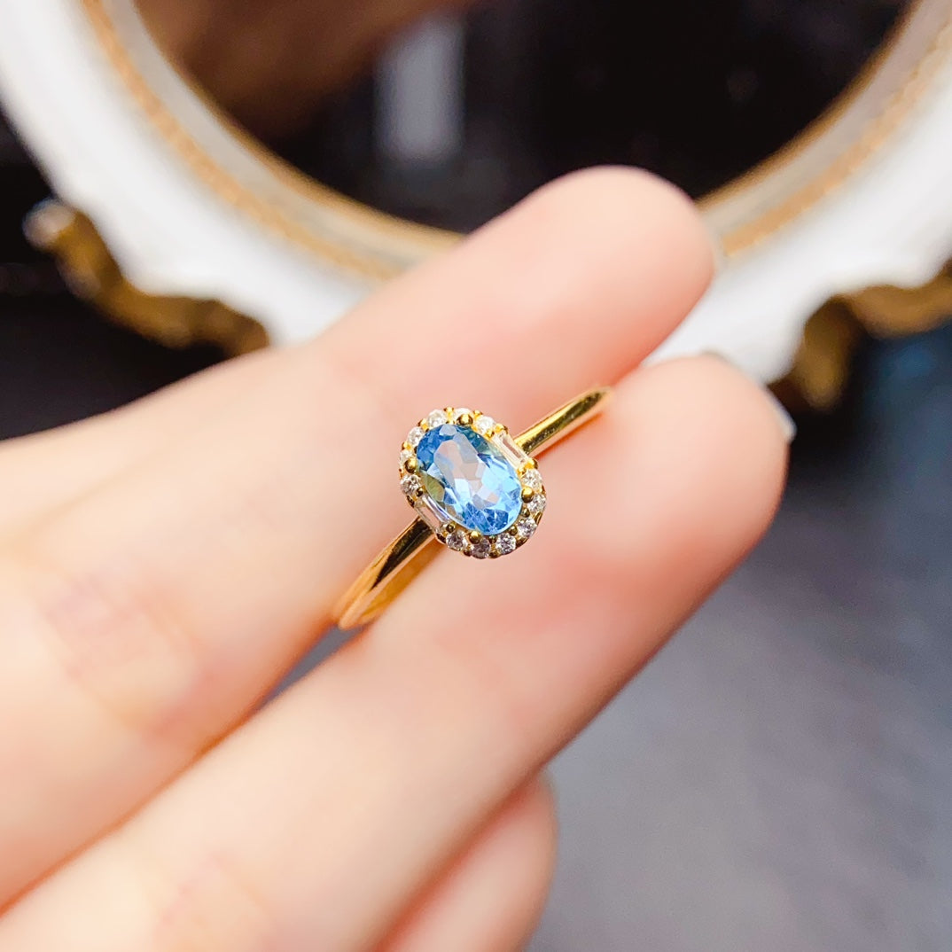 Natural Topaz Ring Adjustable Gold Setting 4*6mm🔮High Clarity S925 Silver Wealth Stone Minimalist Gift