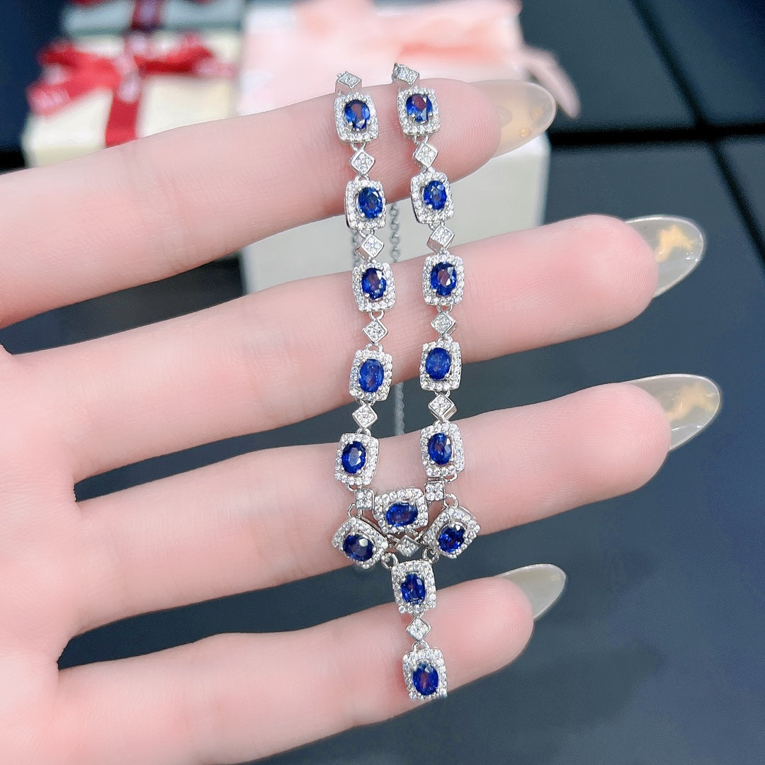 Natural Sapphire Necklace Luxe Design👑High Quality Royal Blue S925 Silver Stone of Wisdom Birthday Gift