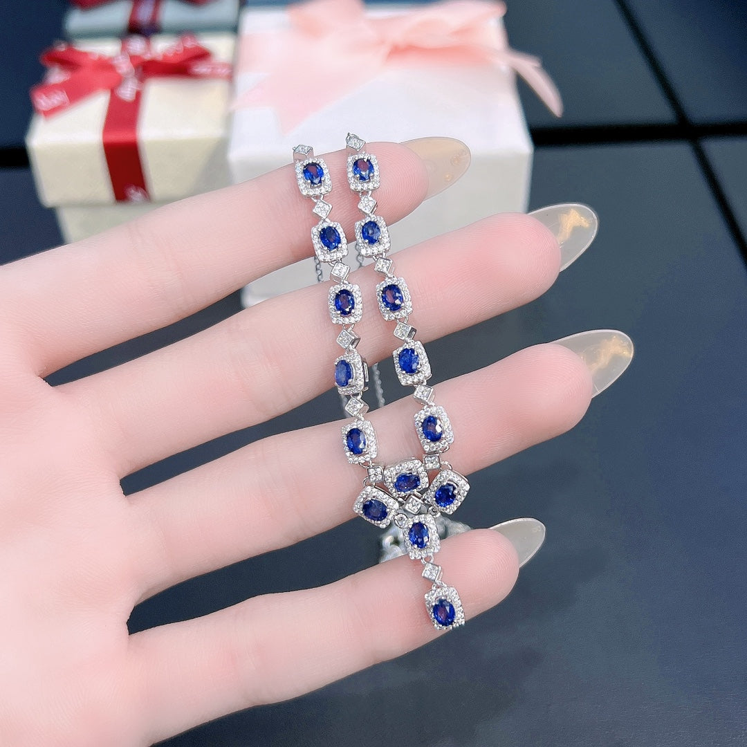 Natural Sapphire Necklace Luxe Design👑High Quality Royal Blue S925 Silver Stone of Wisdom Birthday Gift