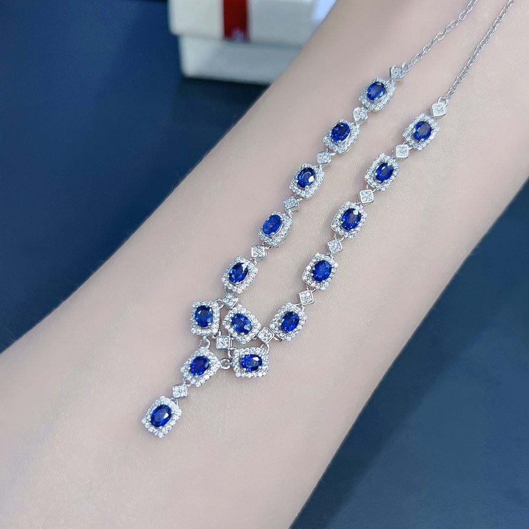 Natural Sapphire Necklace Luxe Design👑High Quality Royal Blue S925 Silver Stone of Wisdom Birthday Gift