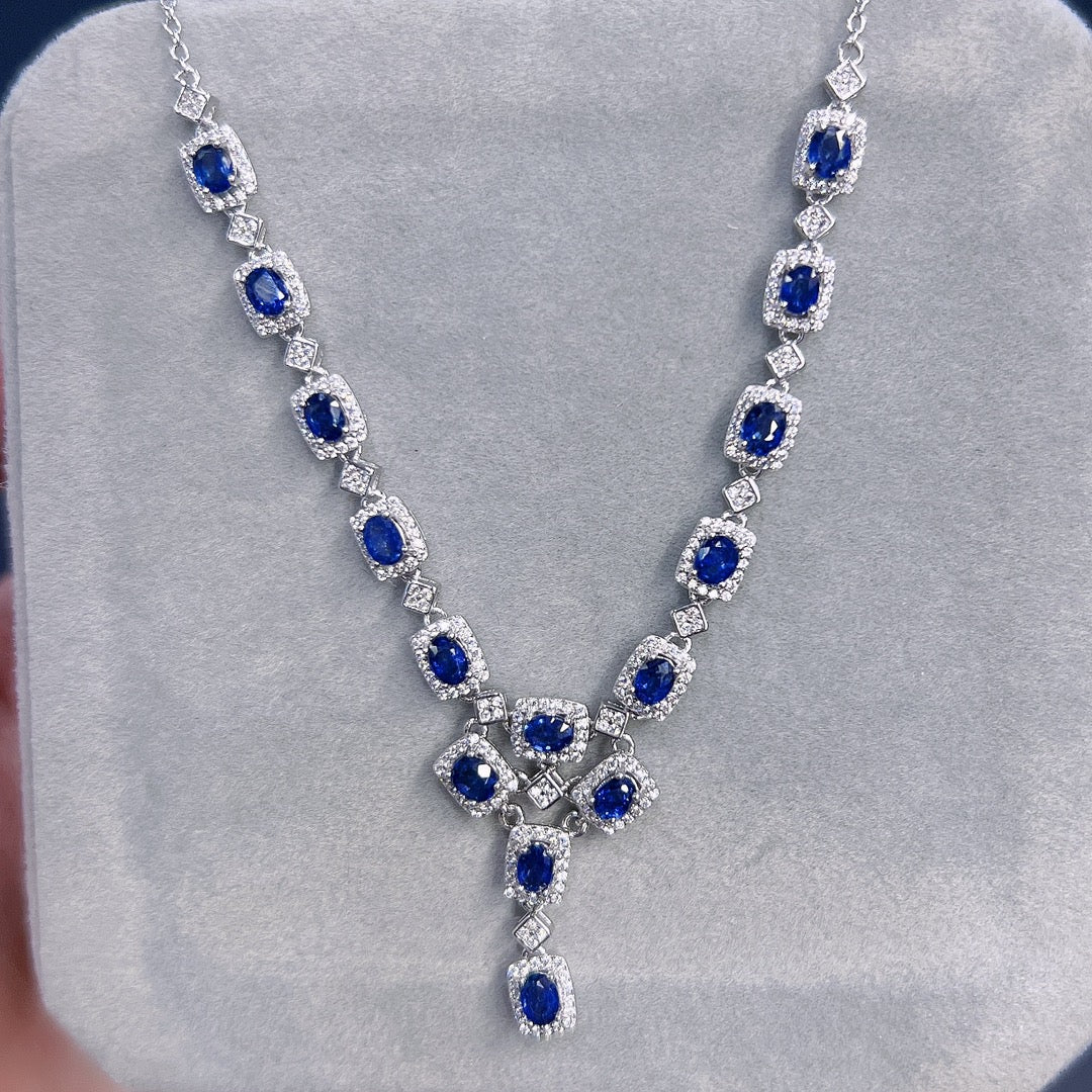 Natural Sapphire Necklace Luxe Design👑High Quality Royal Blue S925 Silver Stone of Wisdom Birthday Gift