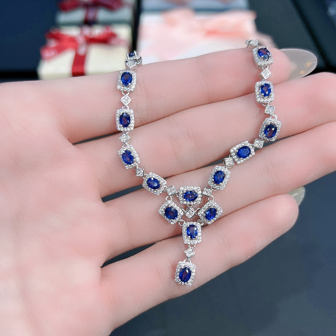 Natural Sapphire Necklace Luxe Design👑High Quality Royal Blue S925 Silver Stone of Wisdom Birthday Gift