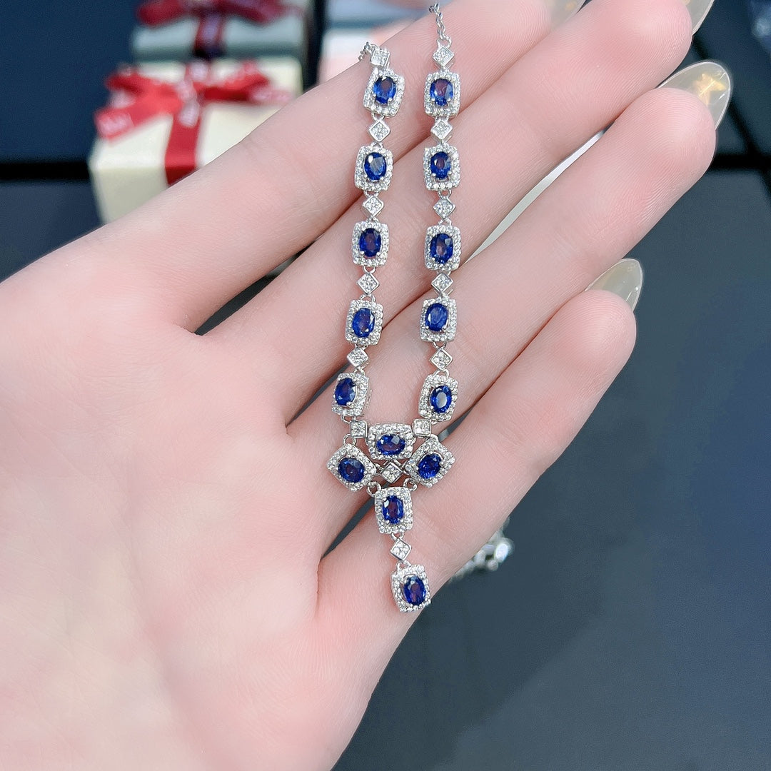 Natural Sapphire Necklace Luxe Design👑High Quality Royal Blue S925 Silver Stone of Wisdom Birthday Gift