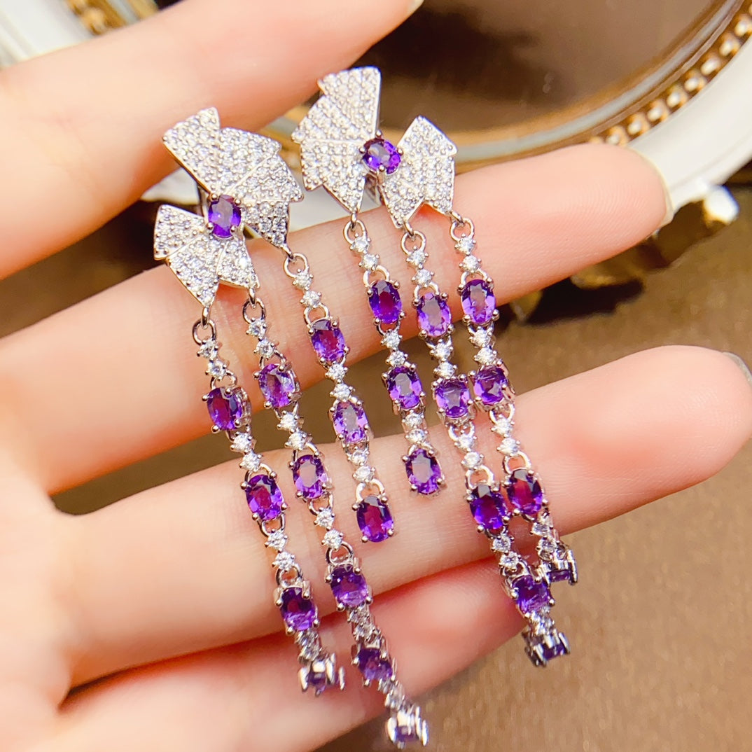 Natural Amethyst Earrings Studs/Drops 2-in-1 Luxe🔮High Clarity S925 Silver Stone of Wisdom February Birthstone Gift