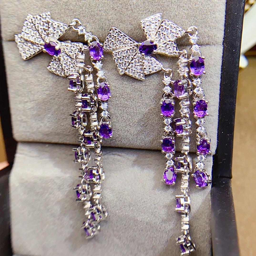 Natural Amethyst Earrings Studs/Drops 2-in-1 Luxe🔮High Clarity S925 Silver Stone of Wisdom February Birthstone Gift