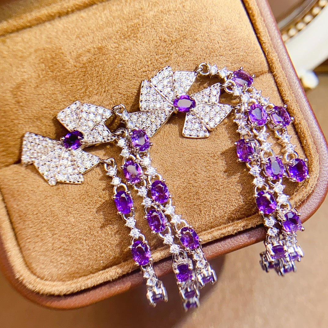 Natural Amethyst Earrings Studs/Drops 2-in-1 Luxe🔮High Clarity S925 Silver Stone of Wisdom February Birthstone Gift