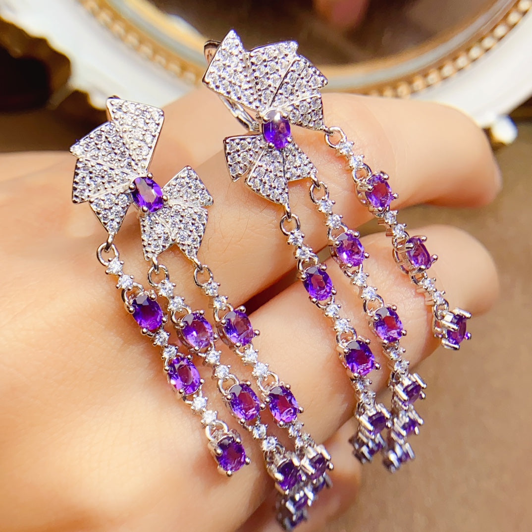 Natural Amethyst Earrings Studs/Drops 2-in-1 Luxe🔮High Clarity S925 Silver Stone of Wisdom February Birthstone Gift