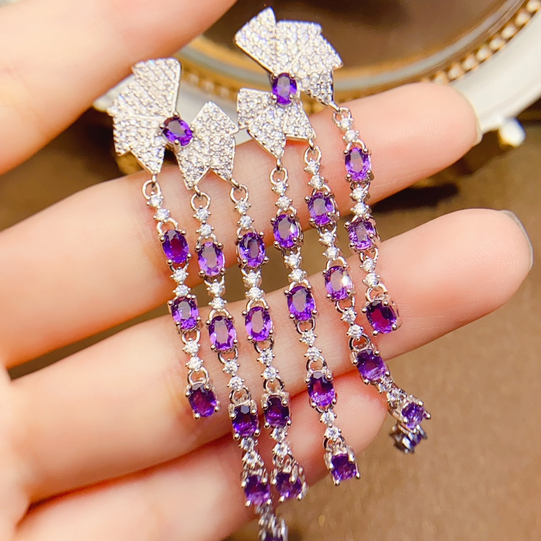Natural Amethyst Earrings Studs/Drops 2-in-1 Luxe🔮High Clarity S925 Silver Stone of Wisdom February Birthstone Gift