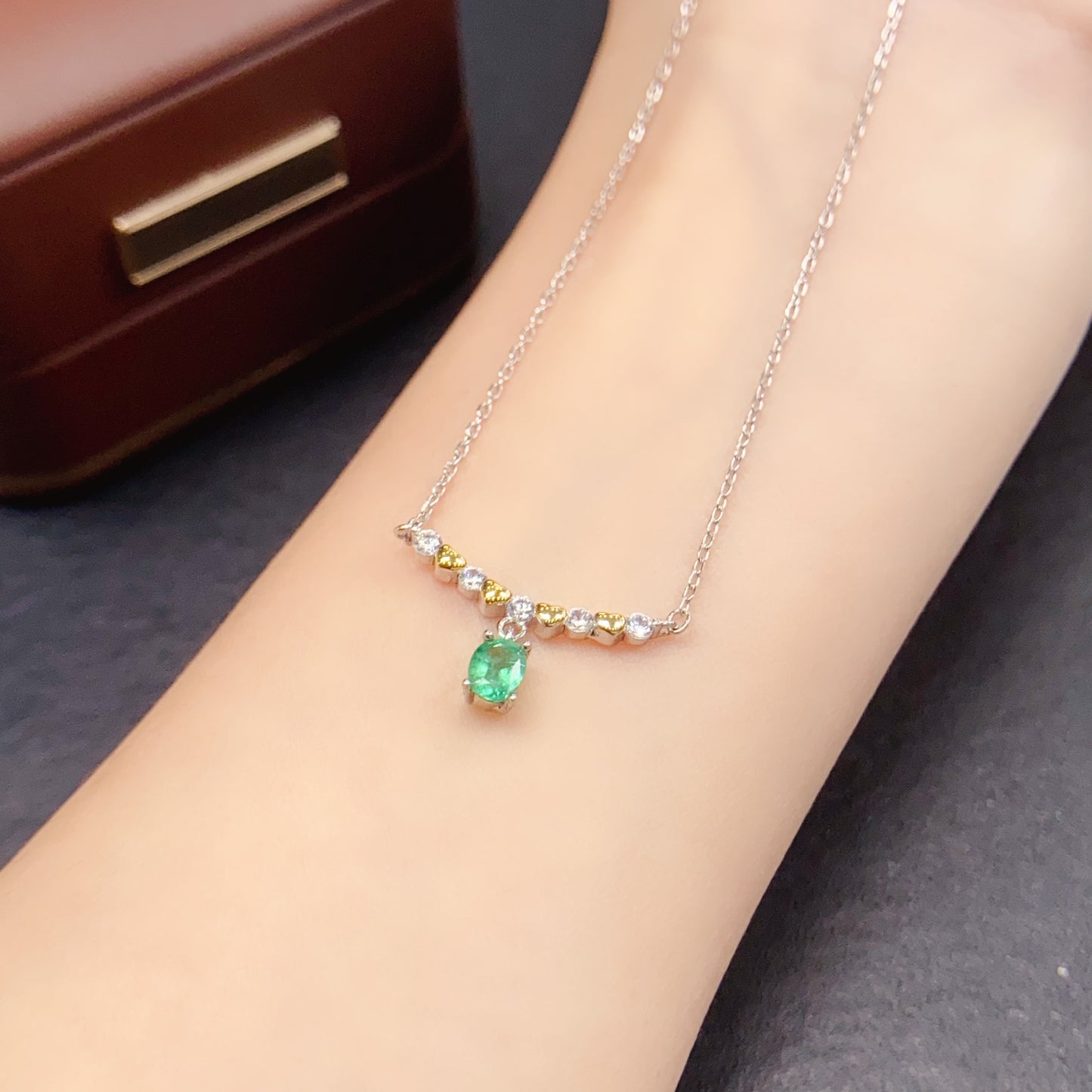 Natural Emerald Necklace Simple Elegant🔥4*5mm S925 Silver May Birthstone Happiness Jewelry Gift